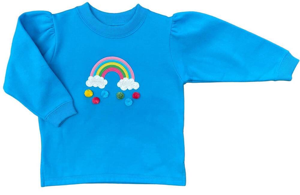 NEW LUIGI KIDS kid's rainbow with clouds applique sweatshirt in turquoise